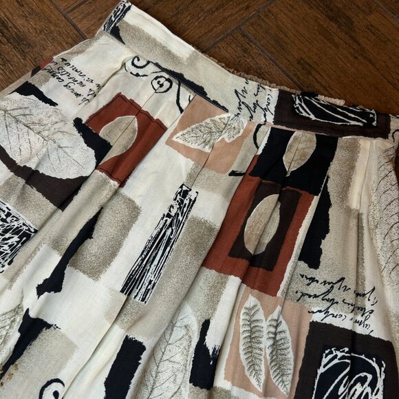 Expose Vintage 80s 90s Abstract Collage Print Pleated Front Skirt Size Large - Picture 5 of 7